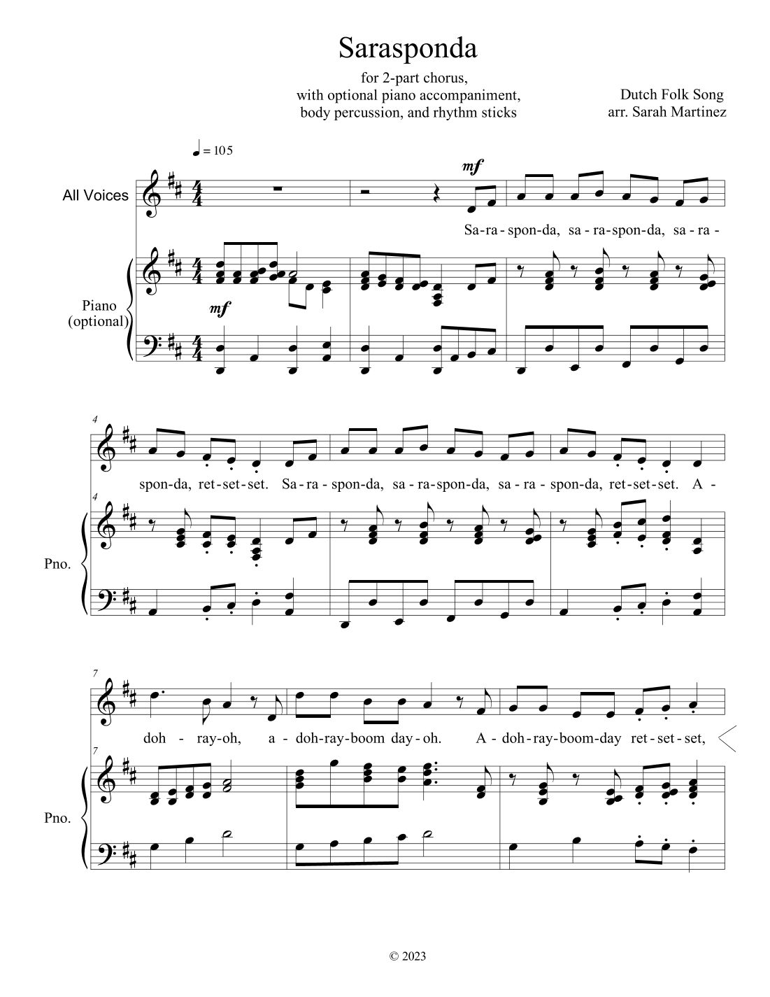 Sarasponda (2-Part, Accompanied or Unaccompanied) (arr. Sarah Martinez)
