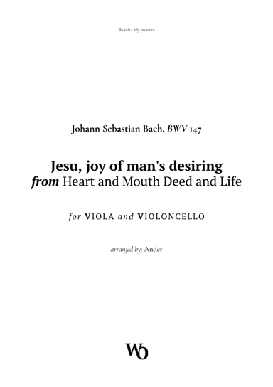 Jesu, joy of man's desiring by Bach for Viola and Cello Duet (arr. Ander)