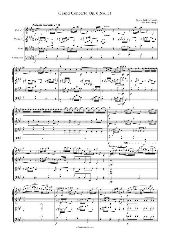 Concerto grosso in A major op. 6 no. 11 (arr. Adrian Gagiu)