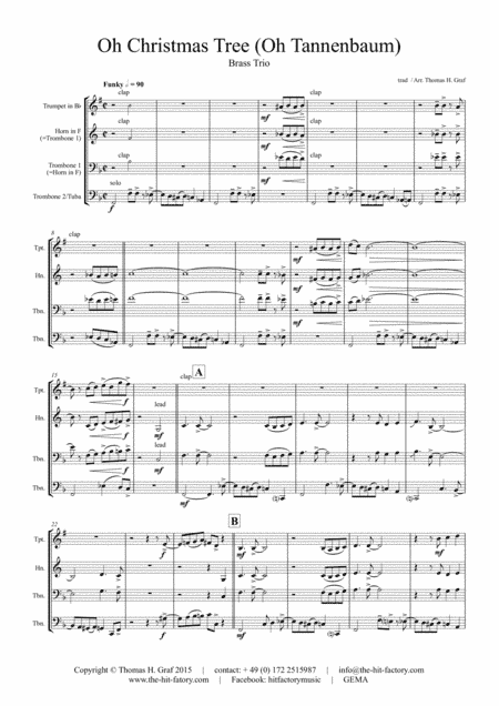 Oh Christmas tree - Oh Tannenbaum - Funky - Brass Trio (arr. Thomas H. Graf)