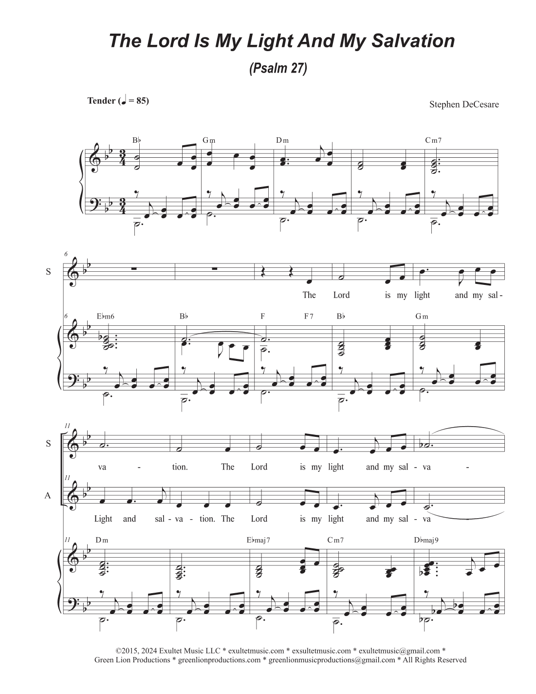 The Lord Is My Light And My Salvation (Psalm 27) (2-part choir - (SA)