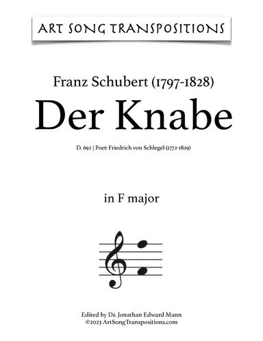 SCHUBERT: Der Knabe, D. 692 (transposed to F major) (arr. ArtSongTranspositions.com)