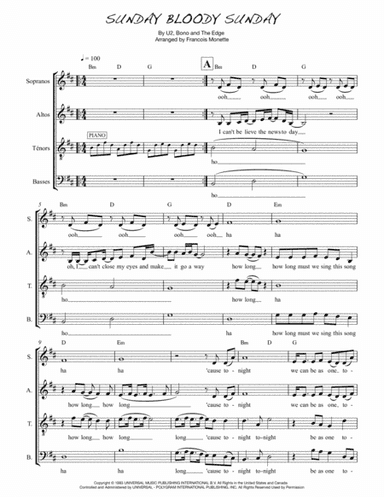 Sunday Bloody Sunday (arr. Francois Monette)