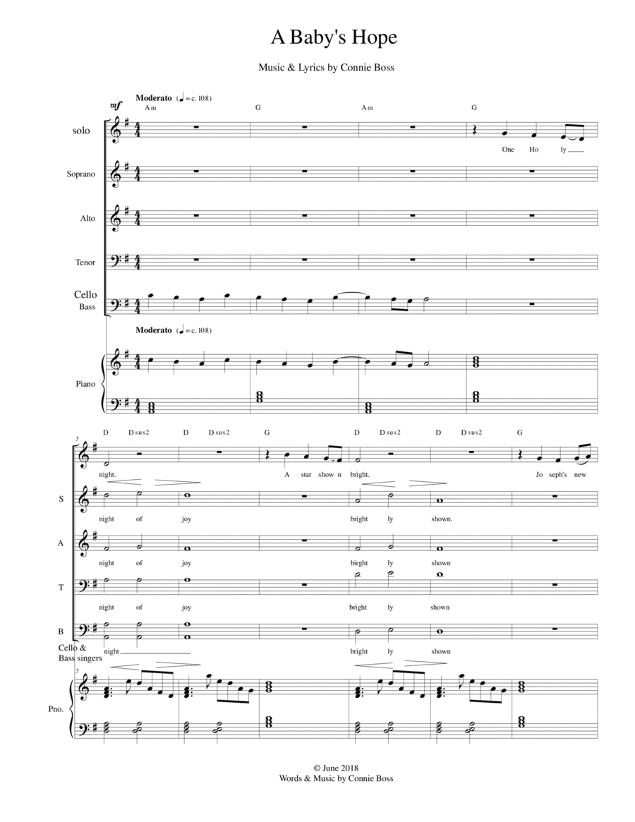 A Baby's Hope original Christmas song - SATB, piano and optional cello