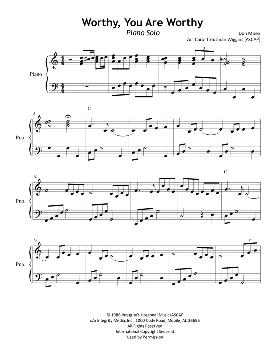 Worthy, You Are Worthy (arr. Carol Troutman Wiggins)