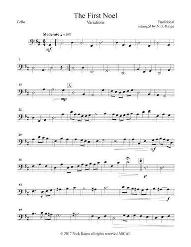 The First Noel (Variations for Full Orchestra) Cello part (arr. Nick Raspa)