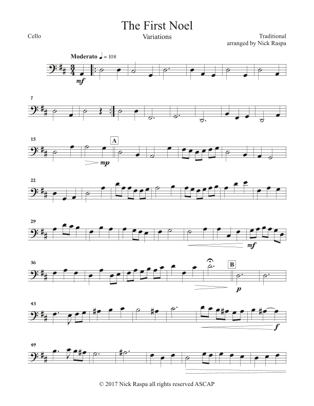 The First Noel (Variations for Full Orchestra) Cello part (arr. Nick Raspa)