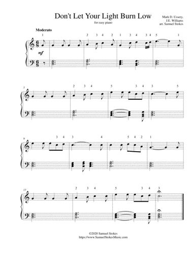 Don't Let Your Light Burn Low - for easy piano (arr. Samuel Stokes)