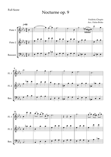 Nocturne Op.9 No. 2 (Frédéric Chopin) for Woodwind Trio (arr. Fabio Britto)