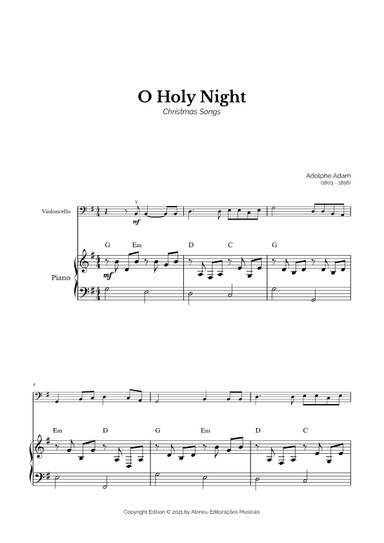 O Holy Night for Easy Cello and Piano (arr. Marcos Soares)
