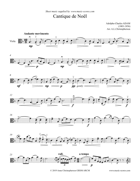 O Holy Night; Cantique de Noel - Viola Solo (arr. Anne L Christopherson GRSM ARCM)