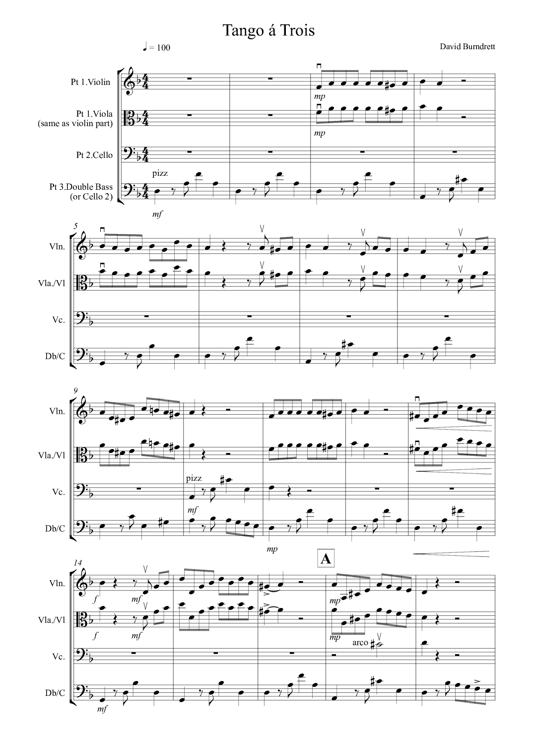 Tango a Trios for Violin or Viola, Cello and Double Bass Trio