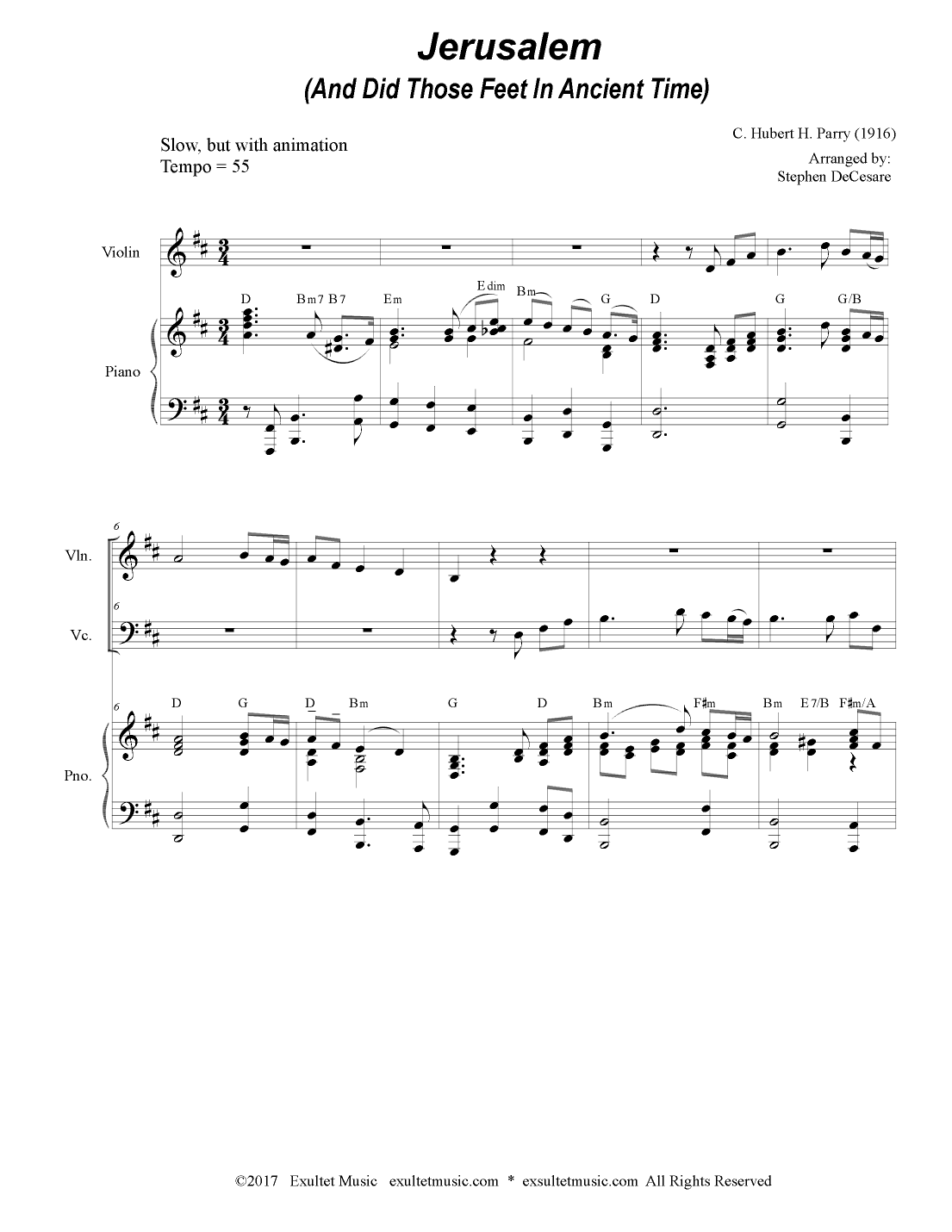 Jerusalem (Duet for Violin and Cello) (arr. Stephen DeCesare)
