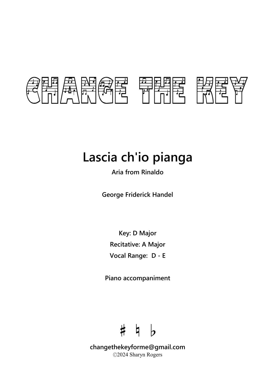 Lascia ch'io pianga - D Major (arr. Sharyn Rogers)