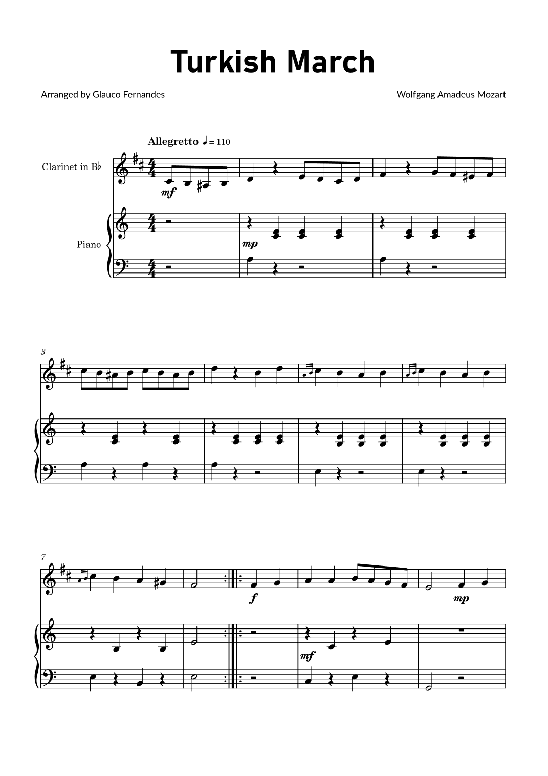 Turkish March by Mozart - Clarinet and Piano (arr. Glauco Fernandes)