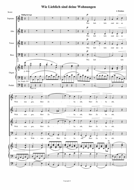 Wie lieblich sind deine Wohnungen (How lovely is Thy dwelling place) in C for choir and organ (arr. David Warin Solomons)