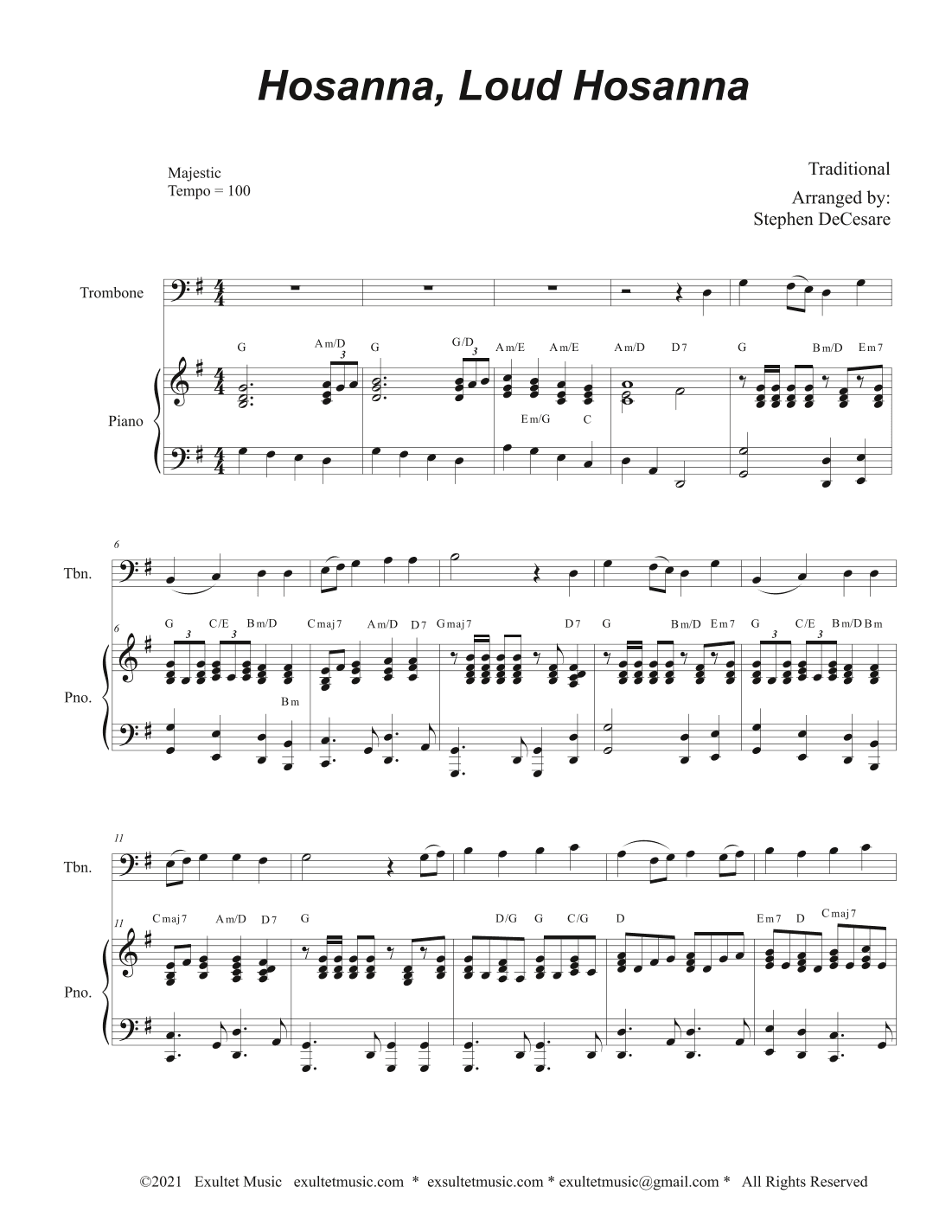 Hosanna, Loud Hosanna (Trombone solo - Piano accompaniment) (arr. Stephen DeCesare)