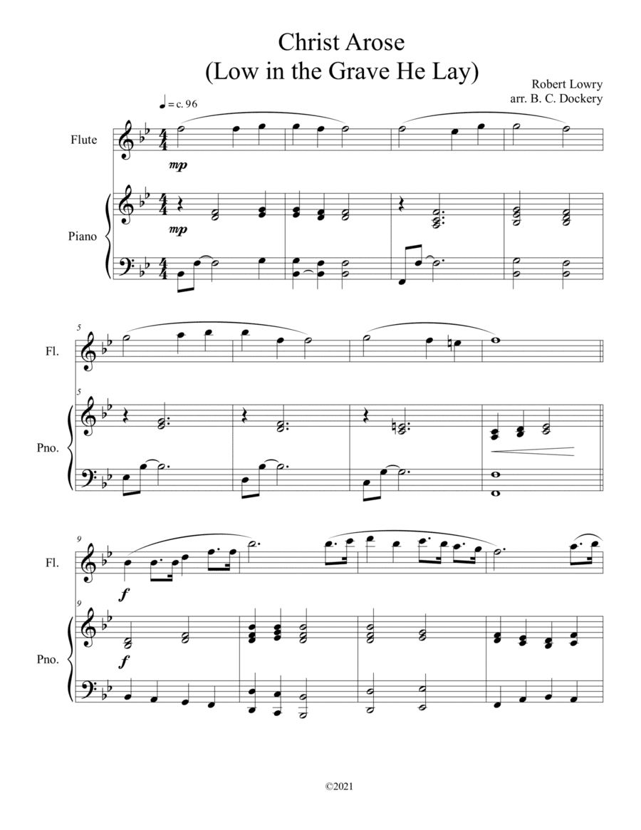 Christ Arose (Low in the Grave He Lay) for solo flute with optional piano (arr. B. C. Dockery)