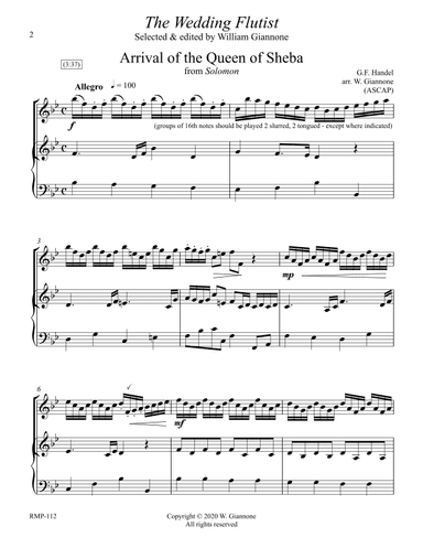 Handel - Arrival of the Queen of Sheba - flute-piano (arr. W. Giannone)