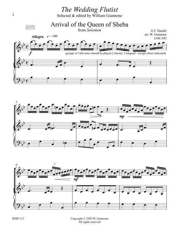 Handel - Arrival of the Queen of Sheba - flute-piano (arr. W. Giannone)
