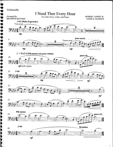 I Need Thee Every Hour (Cello Part) (arr. Brandon Haynes)