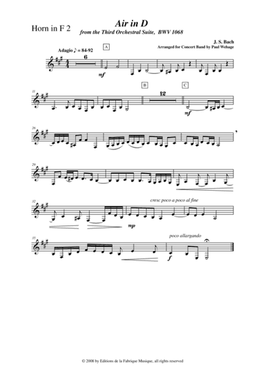 Johann Sebastian Bach/Wehage, Air in D from the Third orchestral suite, BWV 1068 arranged for concer (arr. Musik Fabrik Music Publishing)