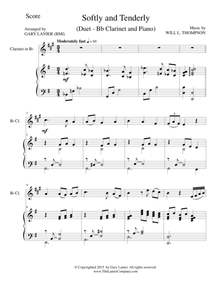 SOFTLY AND TENDERLY (Duet – Bb Clarinet and Piano/Score and Parts) (arr. Gary Lanier)
