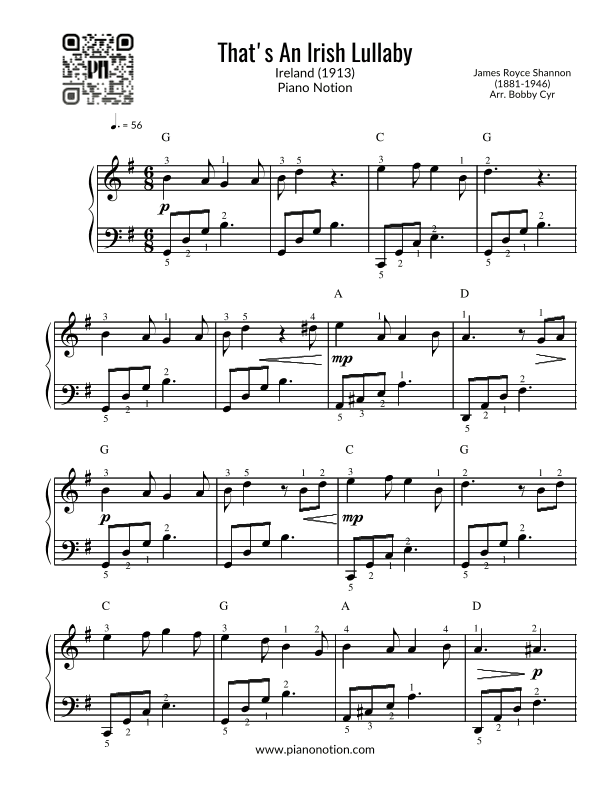 That's An Irish Lullaby - Too-Ra-Loo-Ra-Loo-Ral (Easy Piano) (arr. Bobby Cyr)