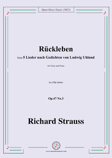 Richard Strauss-Rückleben,in a flat minor,Op.47 No.3 (arr. OSM Press)