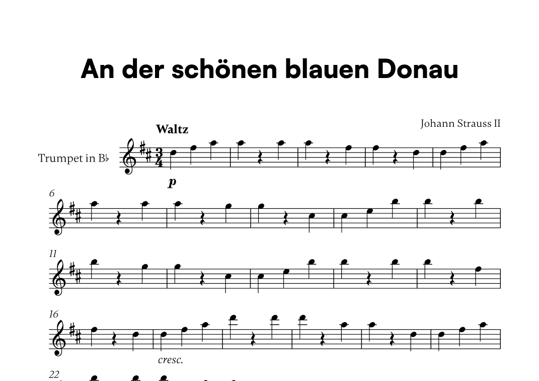 Johann Strauss II - An der scho¨nen blauen Donau for Trumpet in Bb Solo (arr. Cadenza Editions)