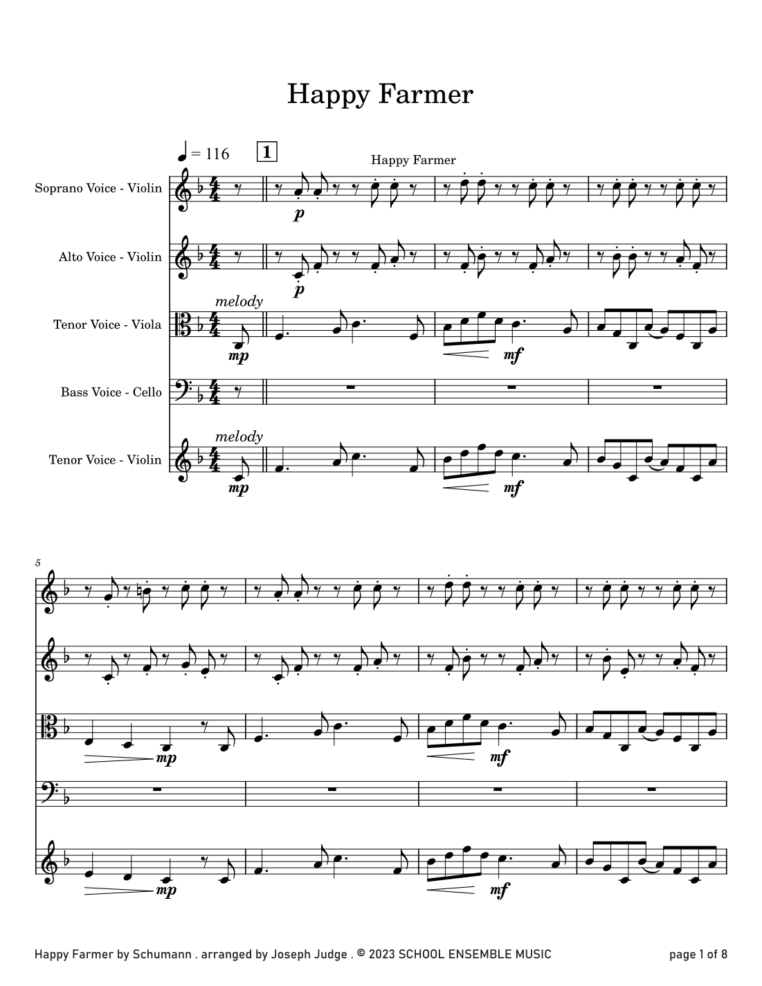 Happy Farmer by Schumann for String Quartet in Schools (arr. Joseph Judge)