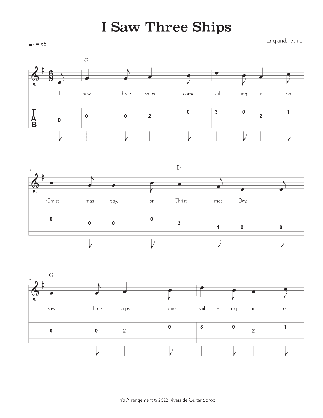 I Saw Three Ships (arr. Riverside Guitar School)