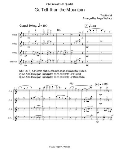 Go Tell It on the Mountain (Flute Quartet) (arr. Roger Wallace)