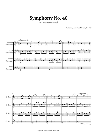 Symphony No. 40 by Mozart for Recorder Quartet (arr. Ander)