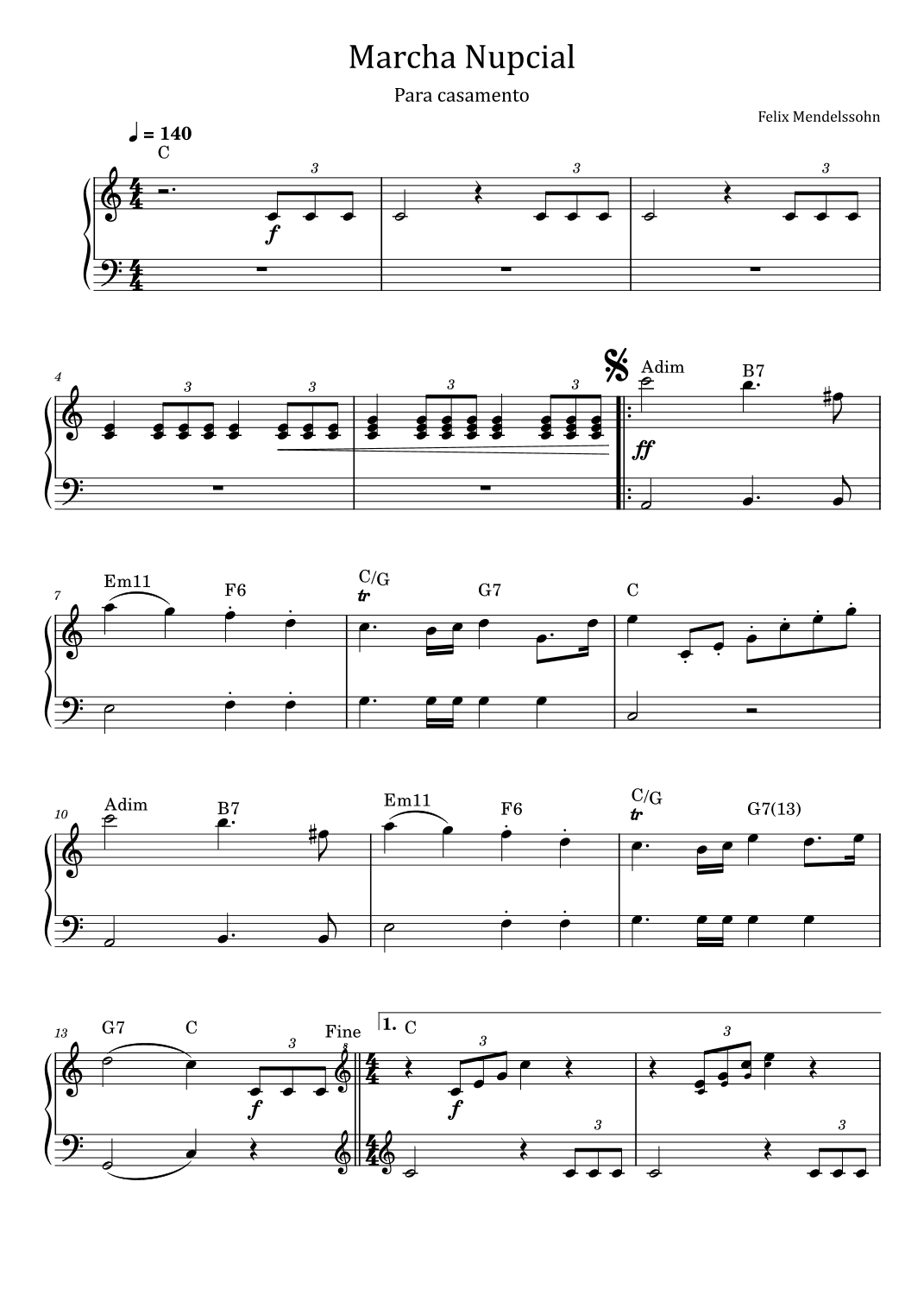 Mendelssohn - Marcha Nupcial (Wedding March) - Para casamento - For Easy Piano With Chord (arr. poon)