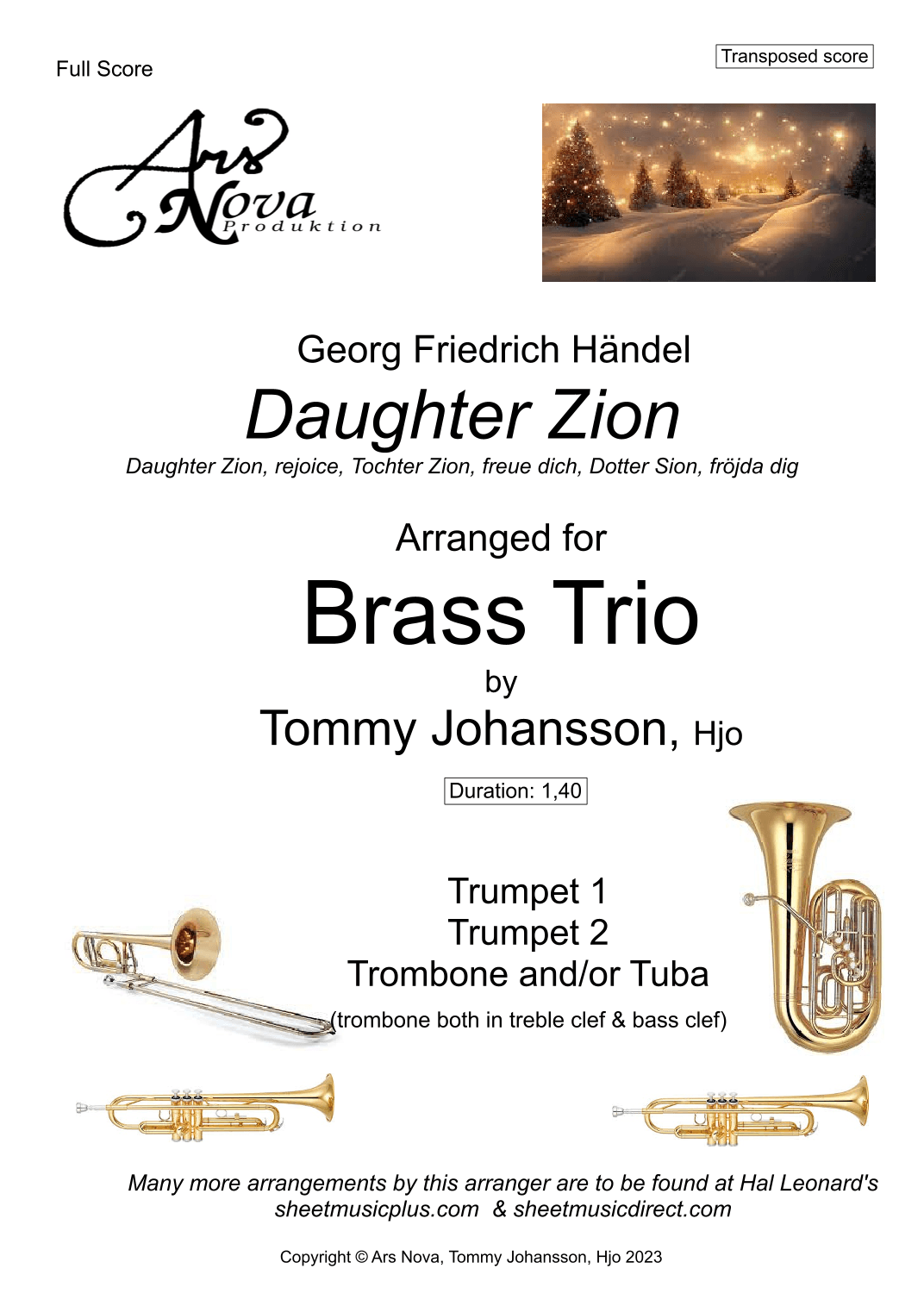 Daughter Zion (Brass Trio) (arr. Tommy Johansson, Hjo)