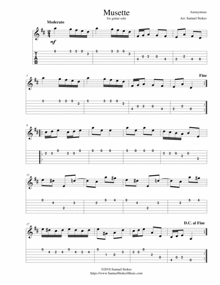 Musette - for easy guitar with TAB (arr. Samuel Stokes)