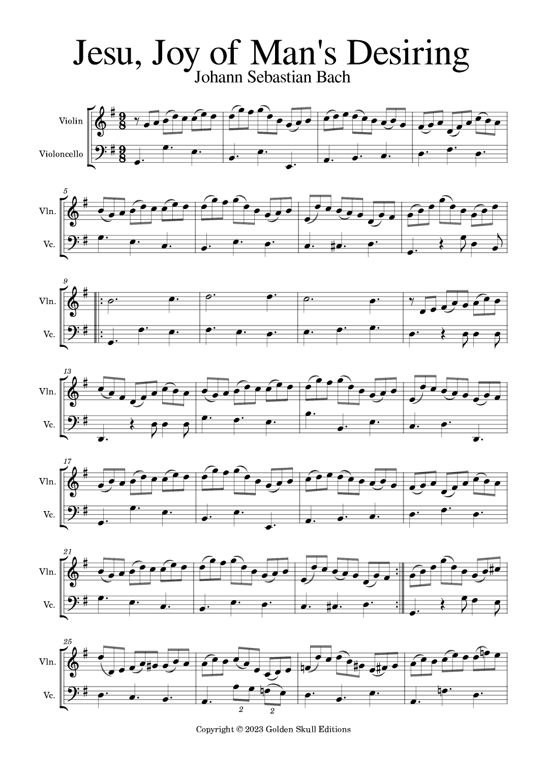 Jesu, Joy of Man's Desiring (arr. Golden Skull Editions)