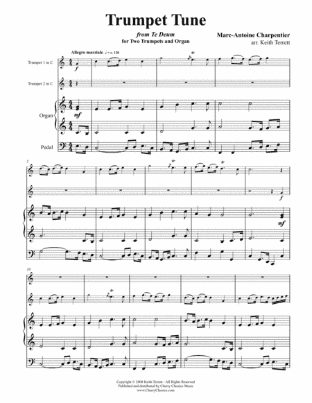 Trumpet Tune from "Te Deum" for Two Trumpets and Organ (arr. Terrett, Keith)