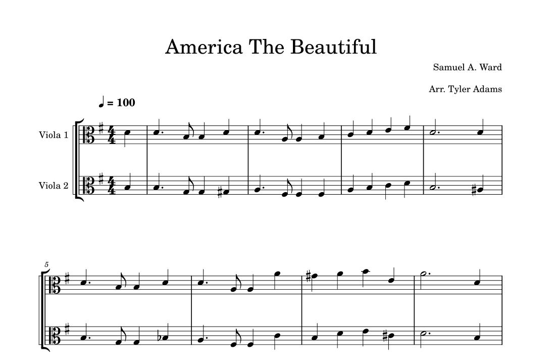 America The Beautiful (Easy Viola Duet) (arr. Tyler Adams)
