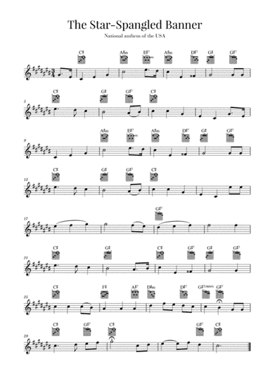The Star Spangled Banner (National Anthem of the USA) - Guitar - C-sharp major (arr. Cadenza Editions)