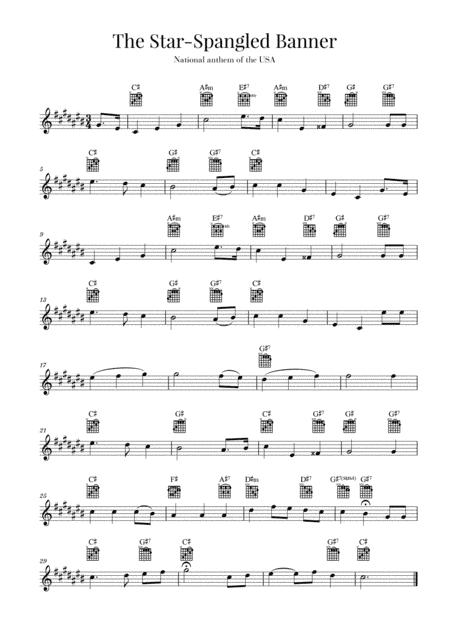 The Star Spangled Banner (National Anthem of the USA) - Guitar - C-sharp major (arr. Cadenza Editions)