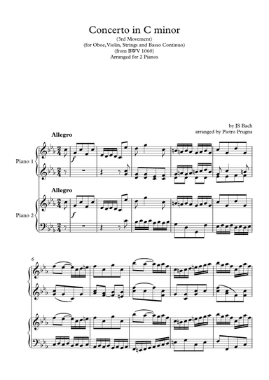 Concerto in C minor for Oboe and Violin (BWV 1060) - 3rd Movt - arranged for 2 pianos (arr. Pietro Prugna)