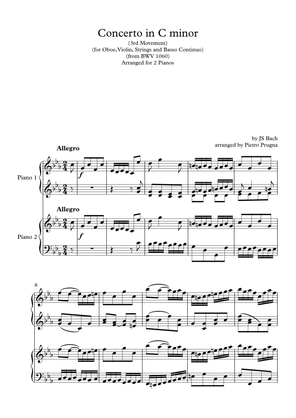 Concerto in C minor for Oboe and Violin (BWV 1060) - 3rd Movt - arranged for 2 pianos (arr. Pietro Prugna)