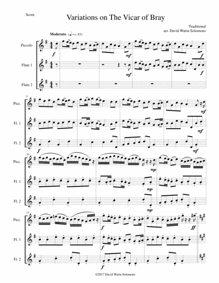 Variations on the Vicar of Bray for flute trio (piccolo and 2 flutes) (arr. David Warin Solomons)