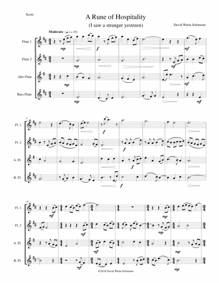 A Rune of hospitality - I saw a stranger yestreen - for flute quartet
