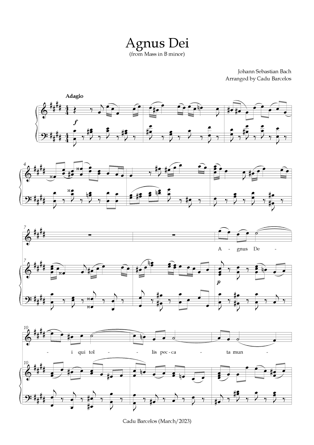 Agnus Dei - Mass B Minor BACH - Db minor (arr. Cadu Barcelos)