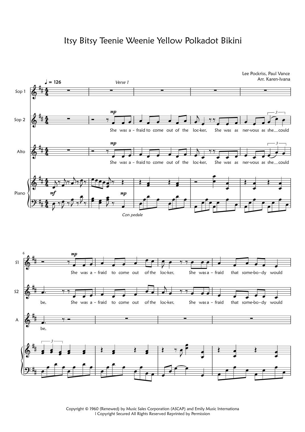 Itsy Bitsy Teenie Weenie Yellow Polkadot Bikini (arr. Karen Ivana)