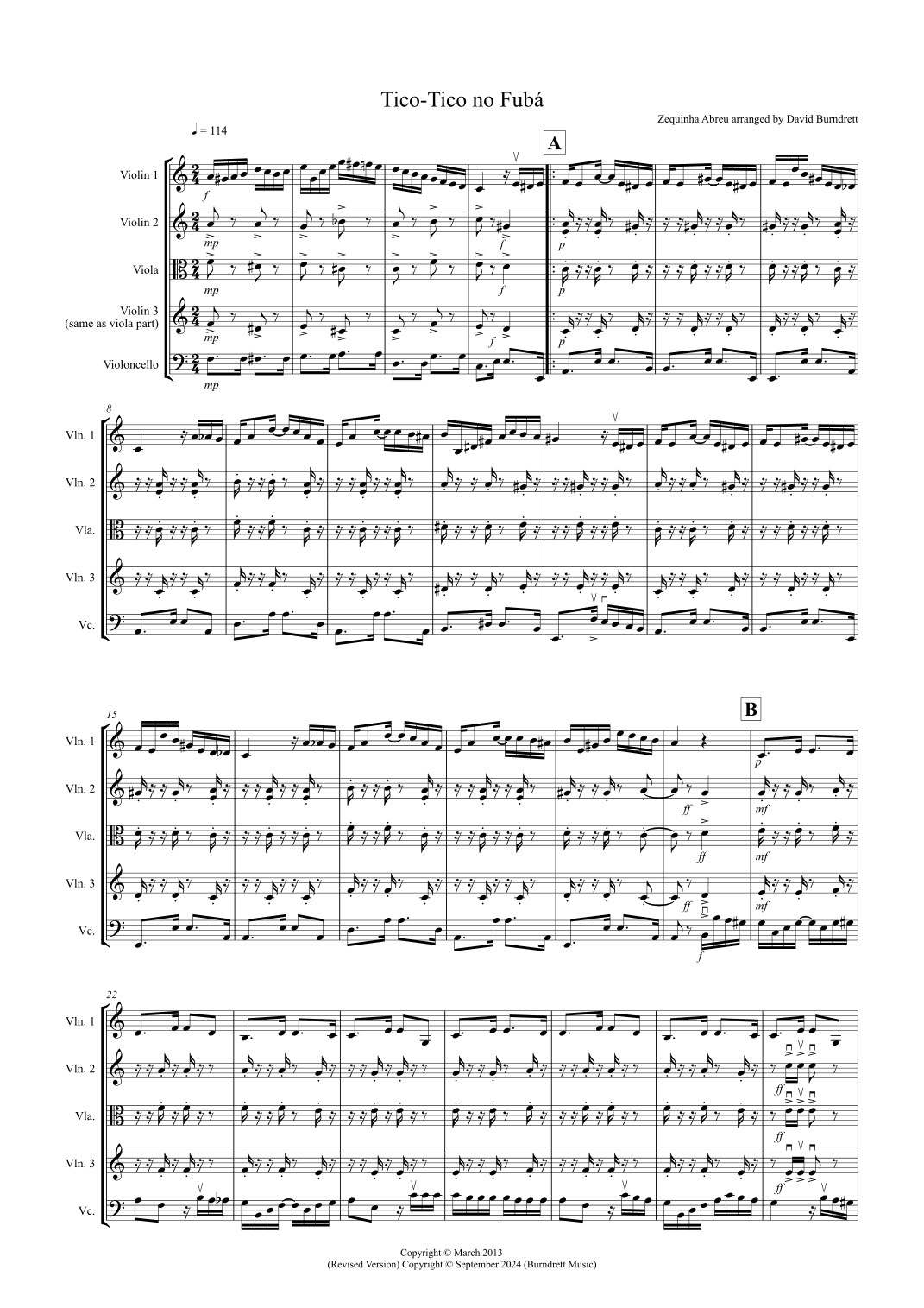 Tico Tico for String Quartet (arr. David Burndrett)