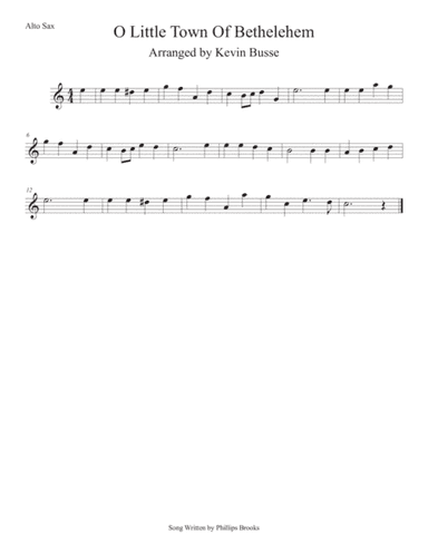 O Little Town Of Bethlehem (Easy key of C) Alto Sax (arr. Kevin Busse)